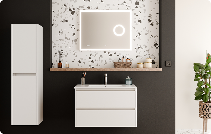 Meuble Jupiter blanc dans une salle de bains noir