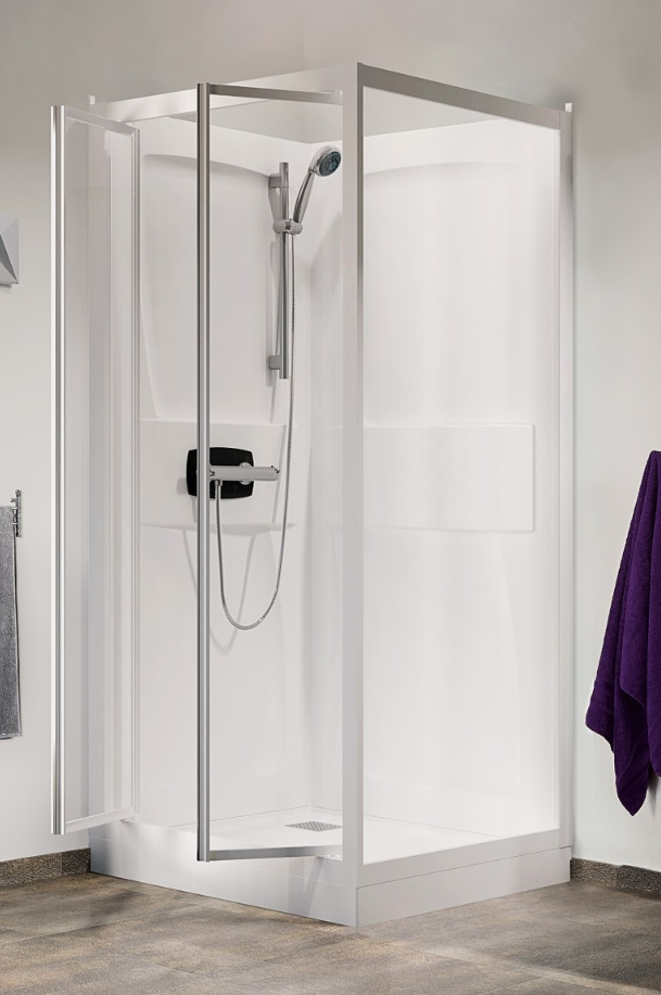 Cabine de douche intégrale blanche avec portes vitrées pour salle de bain Made in France