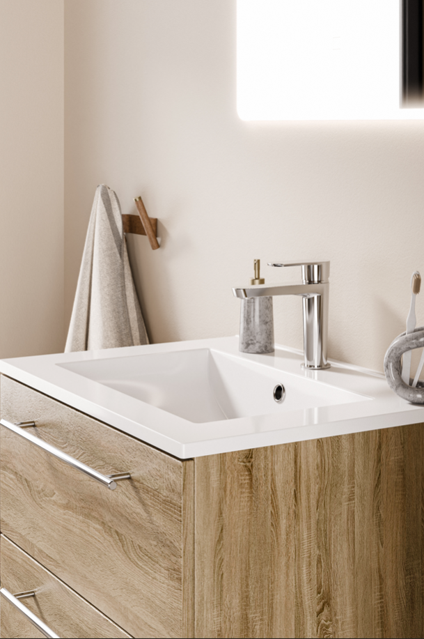 Petit meuble avec vasque intégrée et rangements